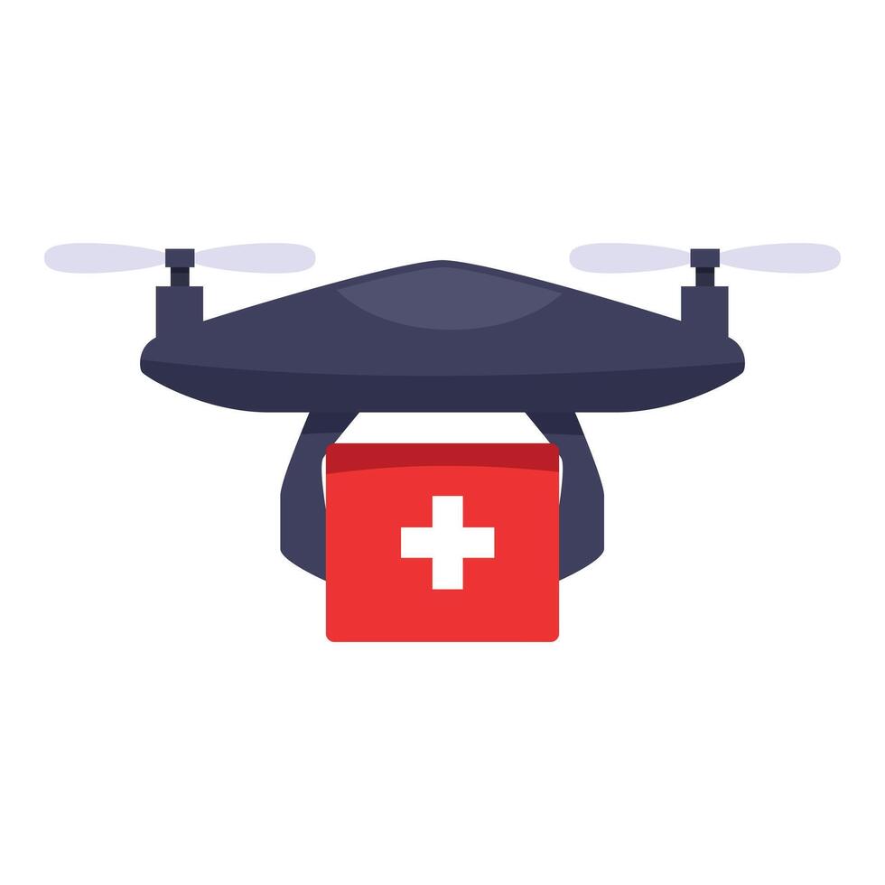 Medical drone delivering first aid kit for emergency vector