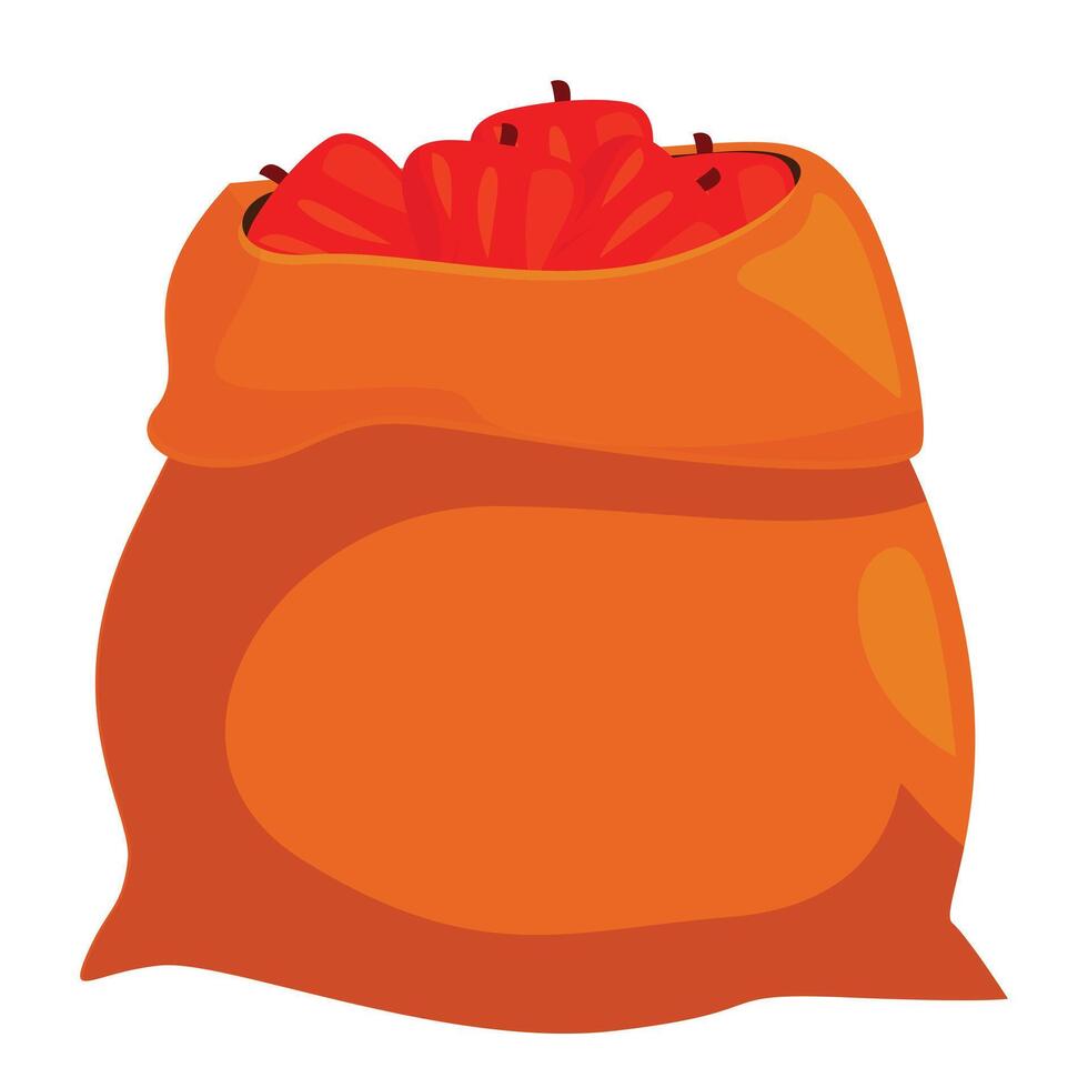 Full burlap sack overflowing with freshly picked red apples vector