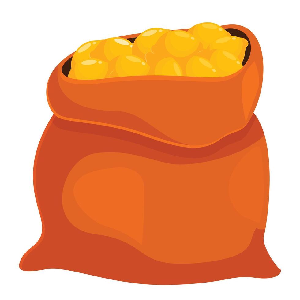 Full orange bag overflowing with gold coins illustrating wealth vector