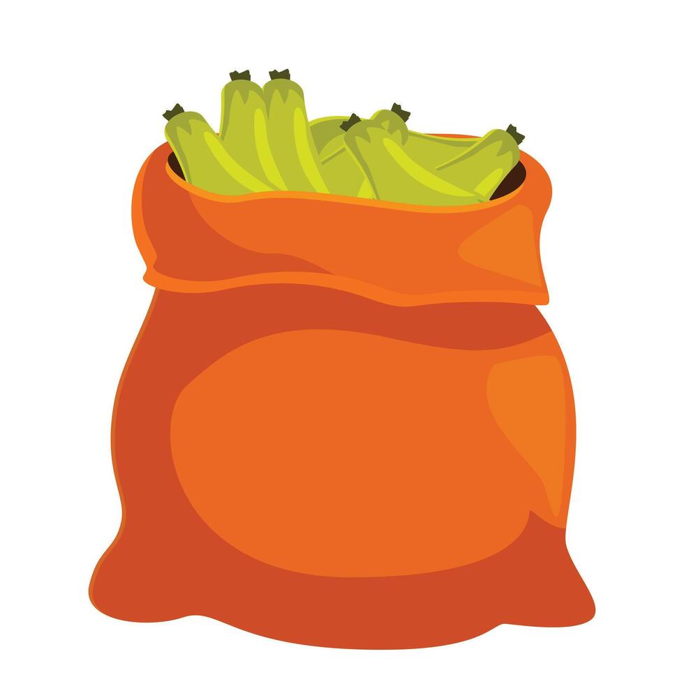 Orange cloth bag full of green bananas isolated on white background vector