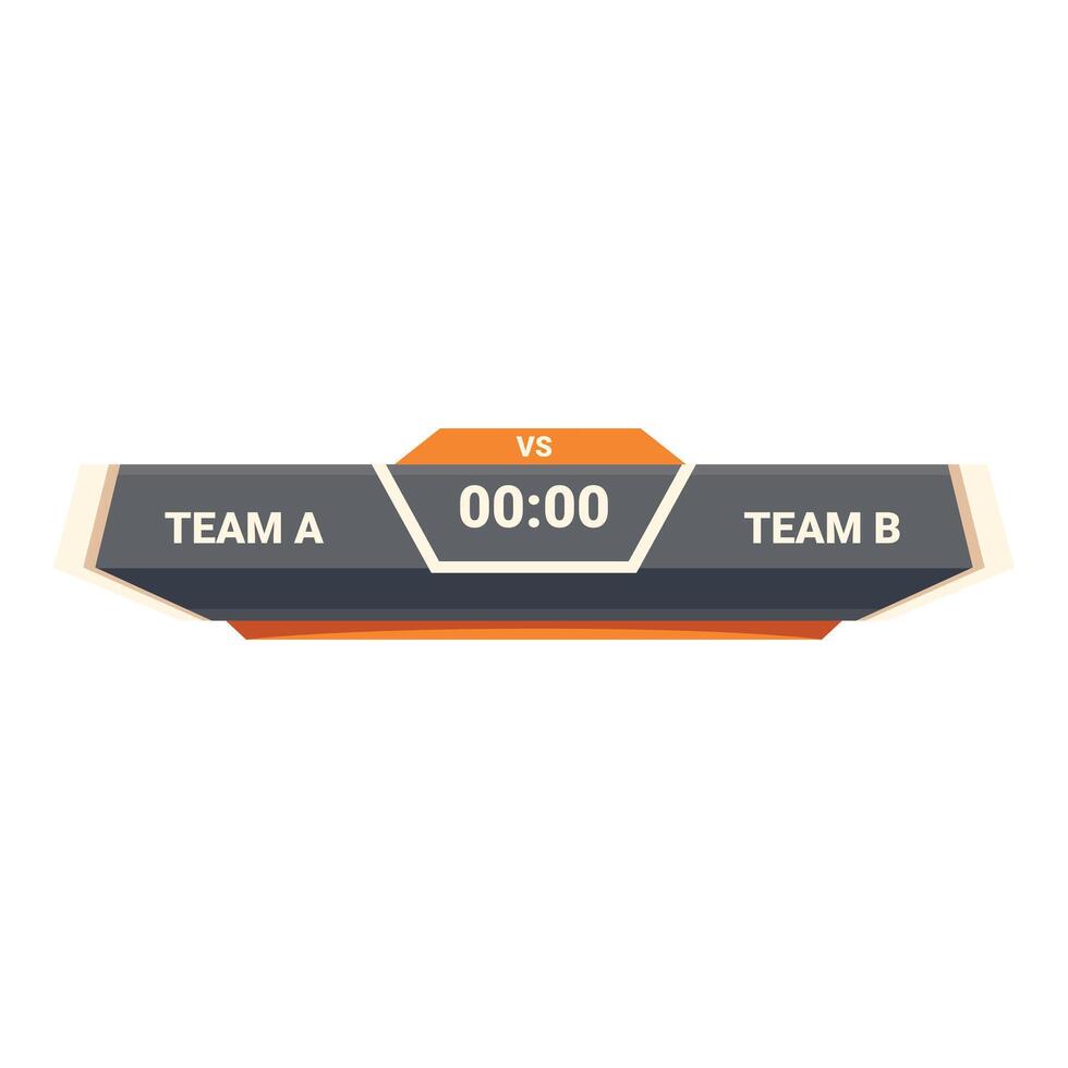 Digital scoreboard showing team a versus team b with time vector