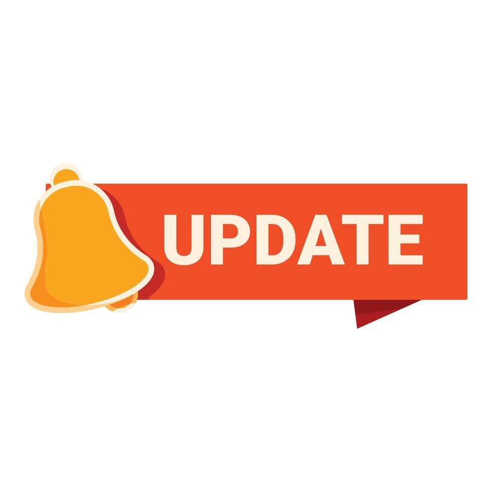 Yellow bell ringing announcing update with red ribbon banner vector