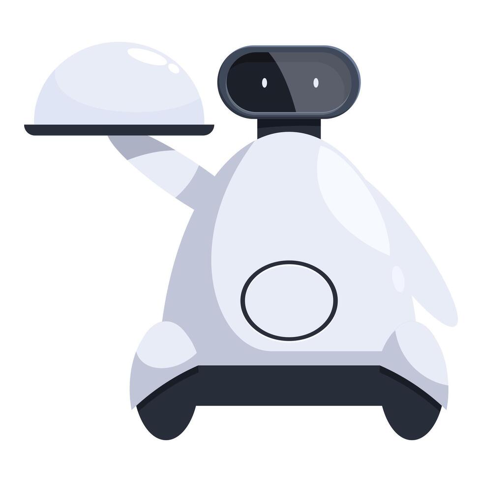 Modern robot waiter holding a silver cloche platter vector
