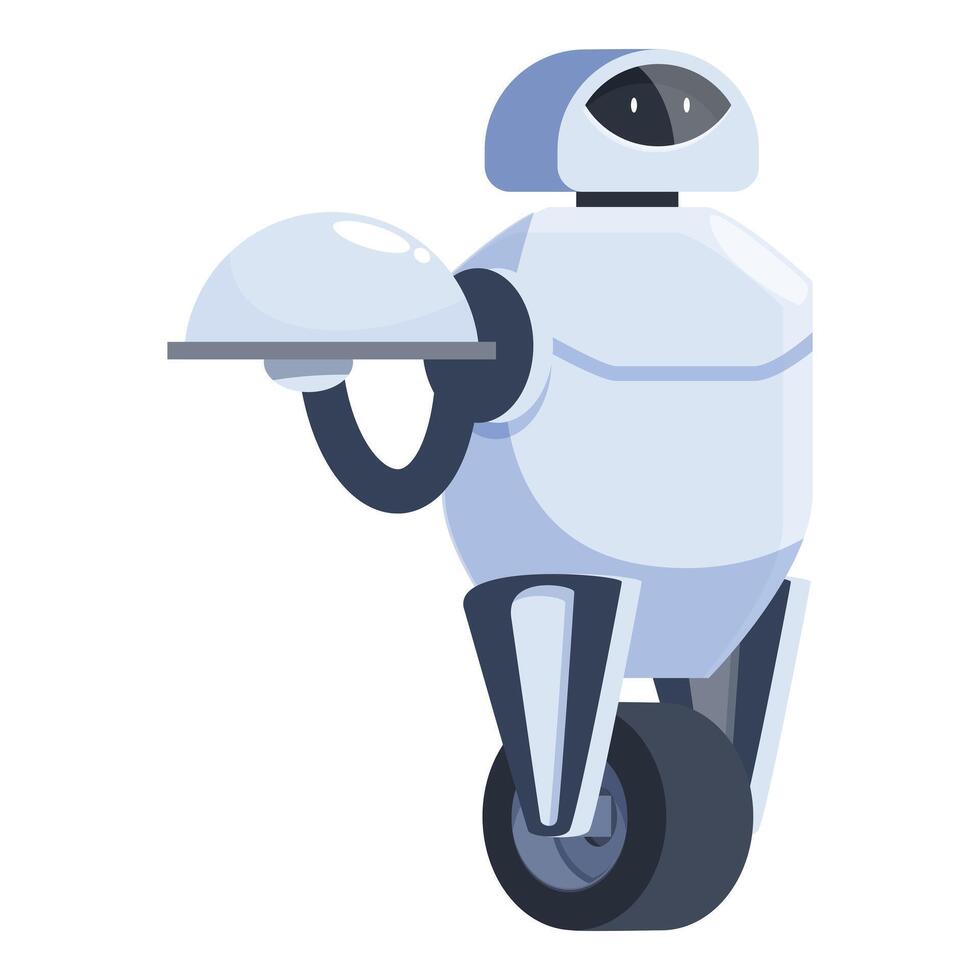Modern robot waiter holding a covered tray on one wheel vector