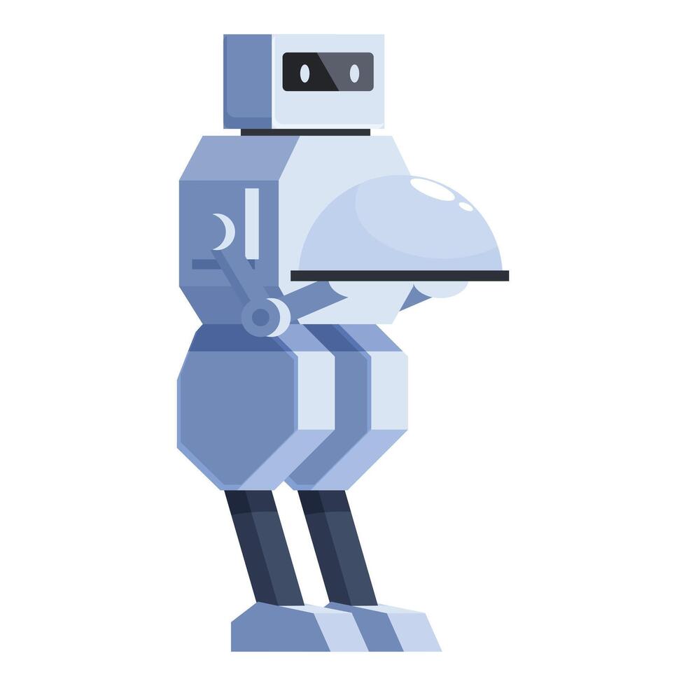 Modern robot waiter holding serving tray with metal cloche vector