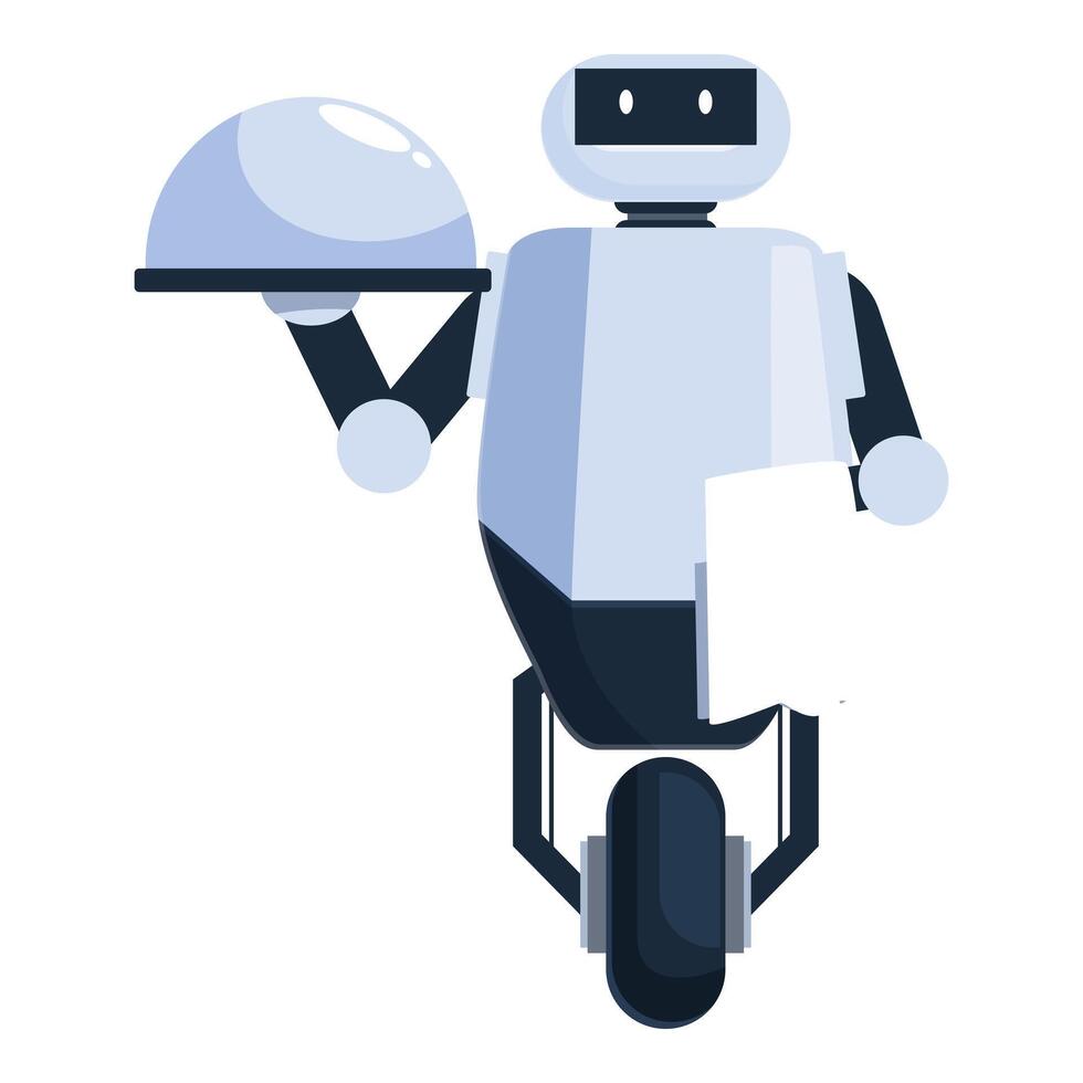 Modern robot waiter holding a silver platter serving food vector