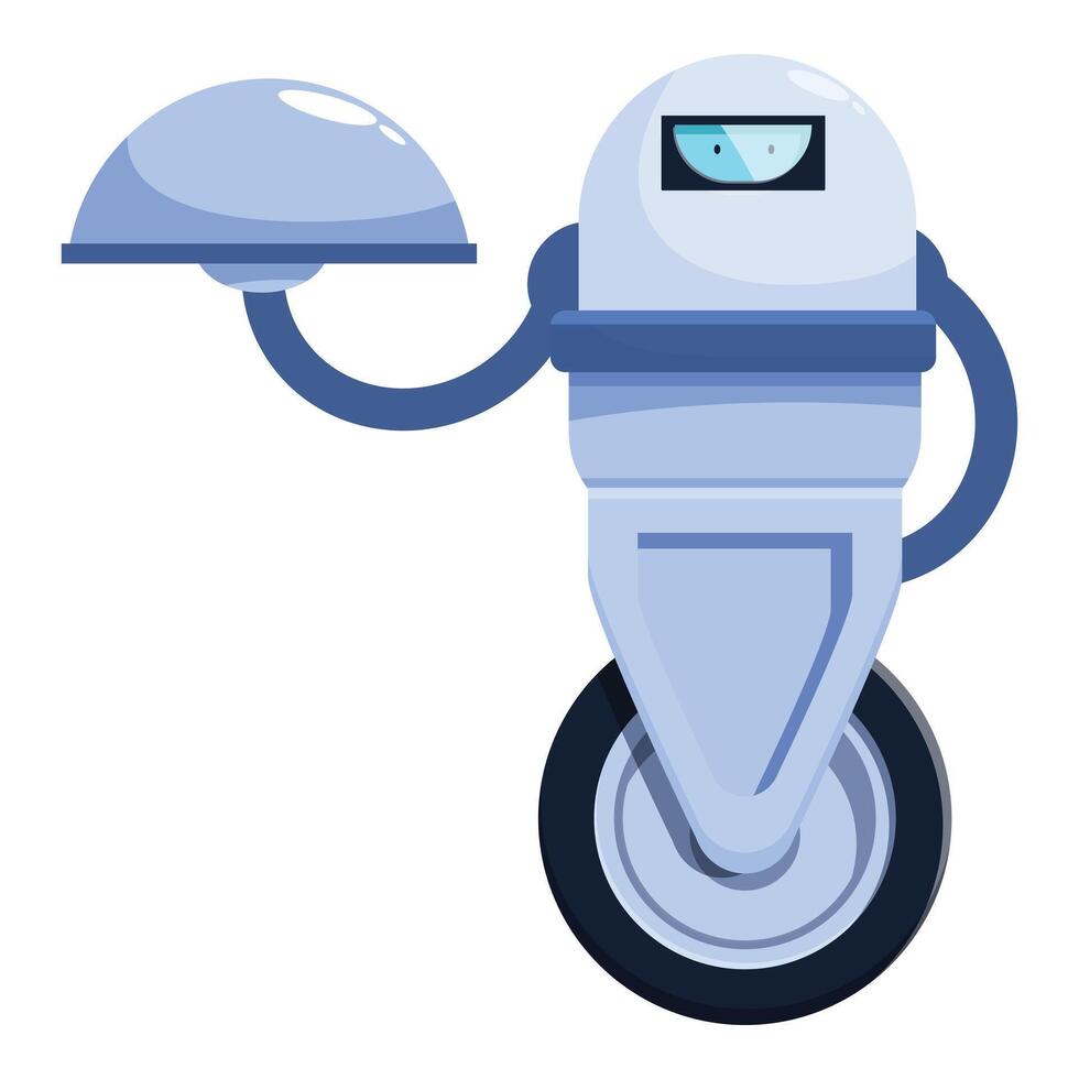 Modern robot waiter holding metal cloche platter serving food order vector