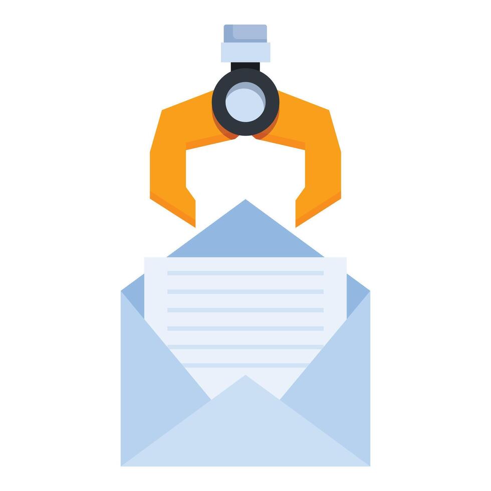 Robotic arm holding letter over envelope email marketing automation vector
