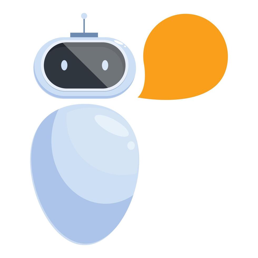 Cute robot talking with speech bubble, artificial intelligence chatbot icon vector