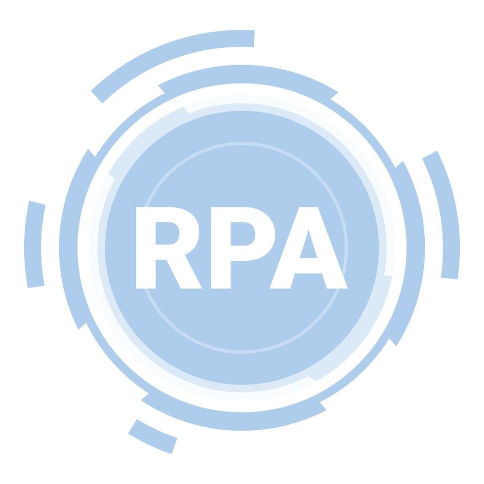 Blue futuristic technological circular icon showing rpa robotic process automation vector