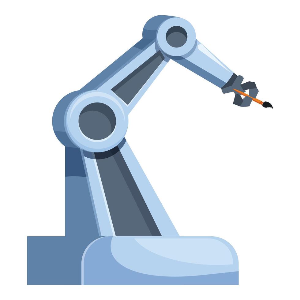 Robotic arm holding paintbrush, exploring intersection of art and technology vector