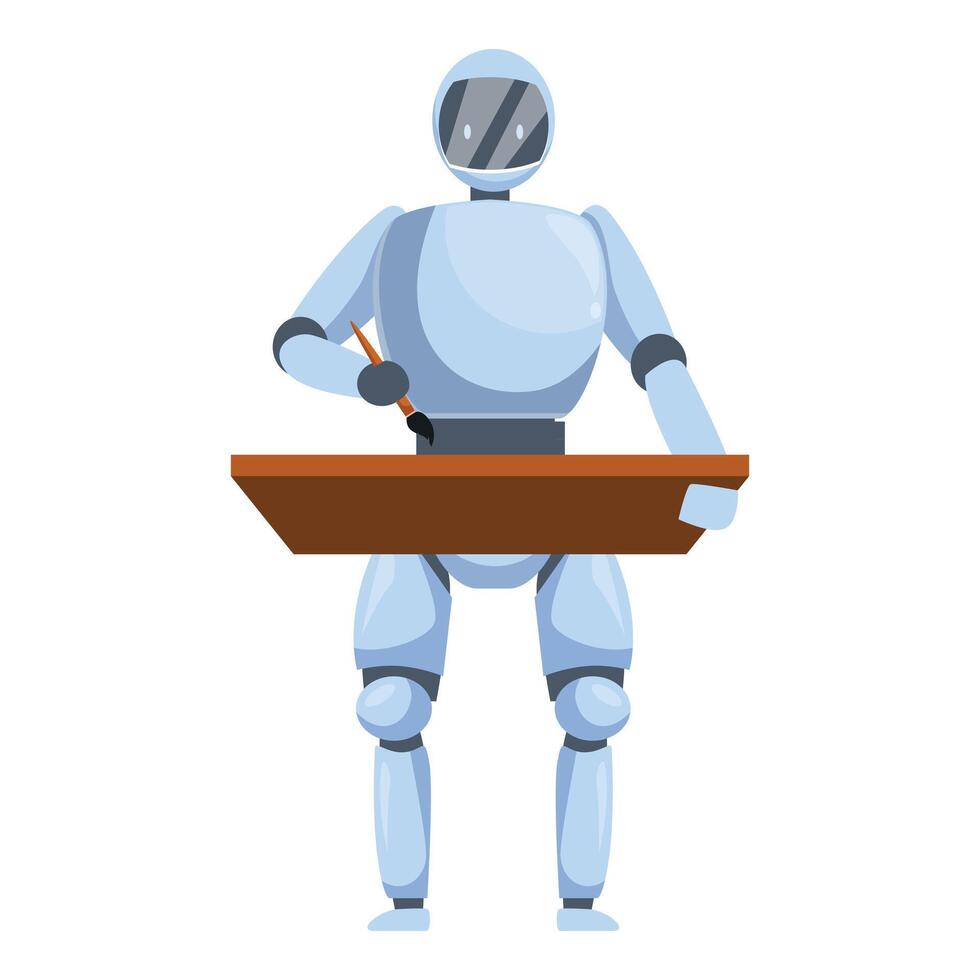 Robot artist painting on canvas, exploring artificial intelligence in art vector