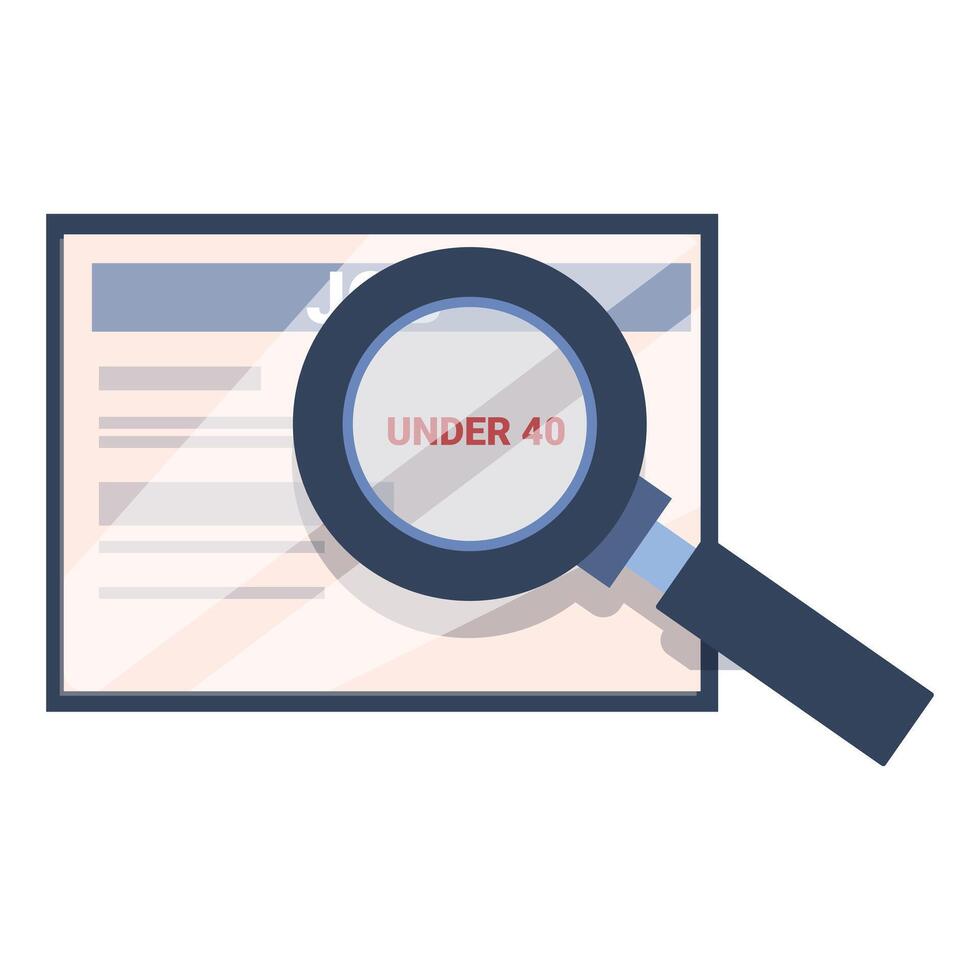 Magnifying glass focusing on under 40 requirement on job listing vector