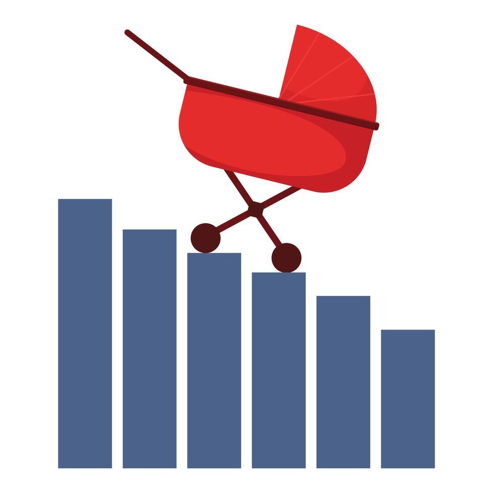 Red baby carriage balancing on a decreasing chart vector