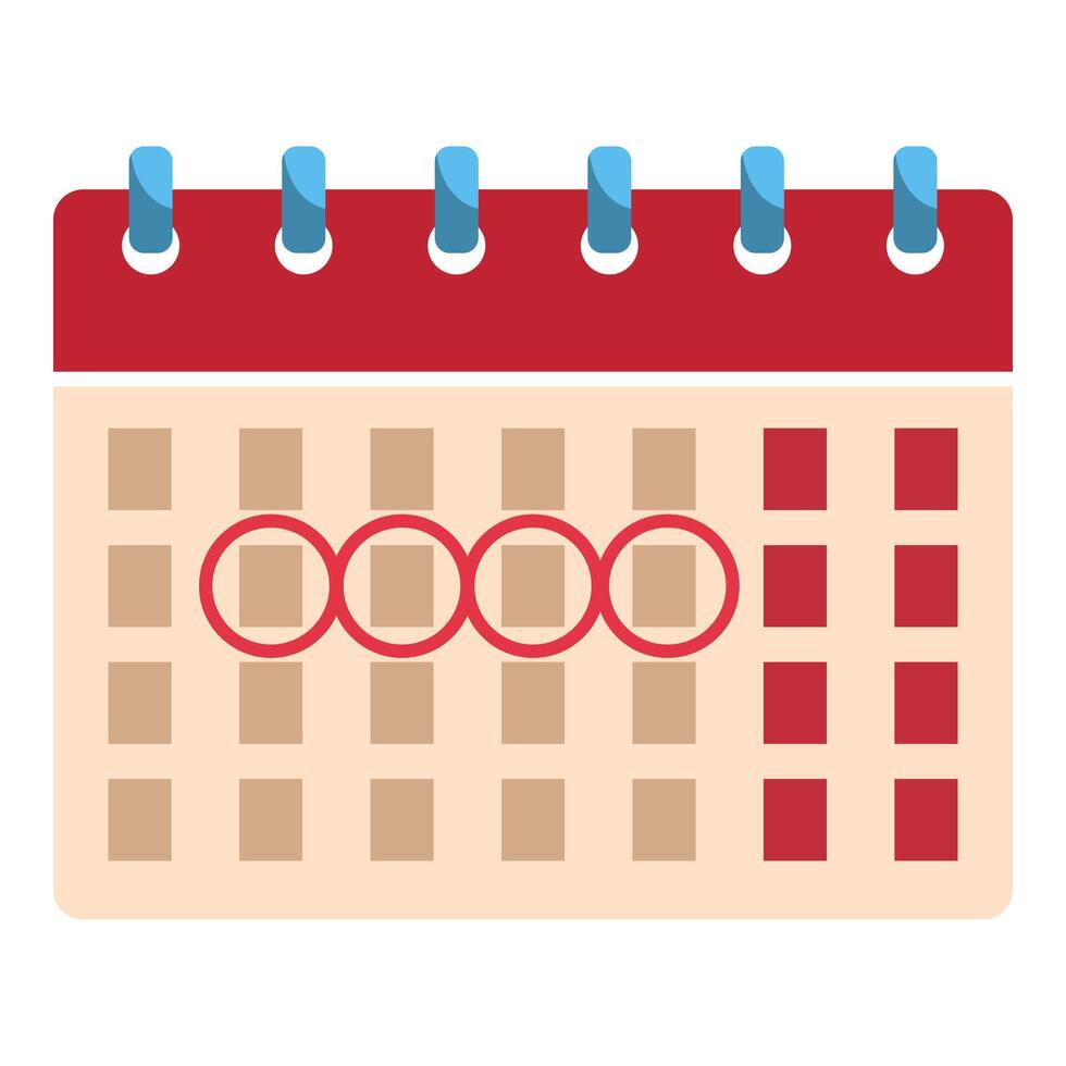 Calendar showing menstrual cycle with red circles marking period days vector