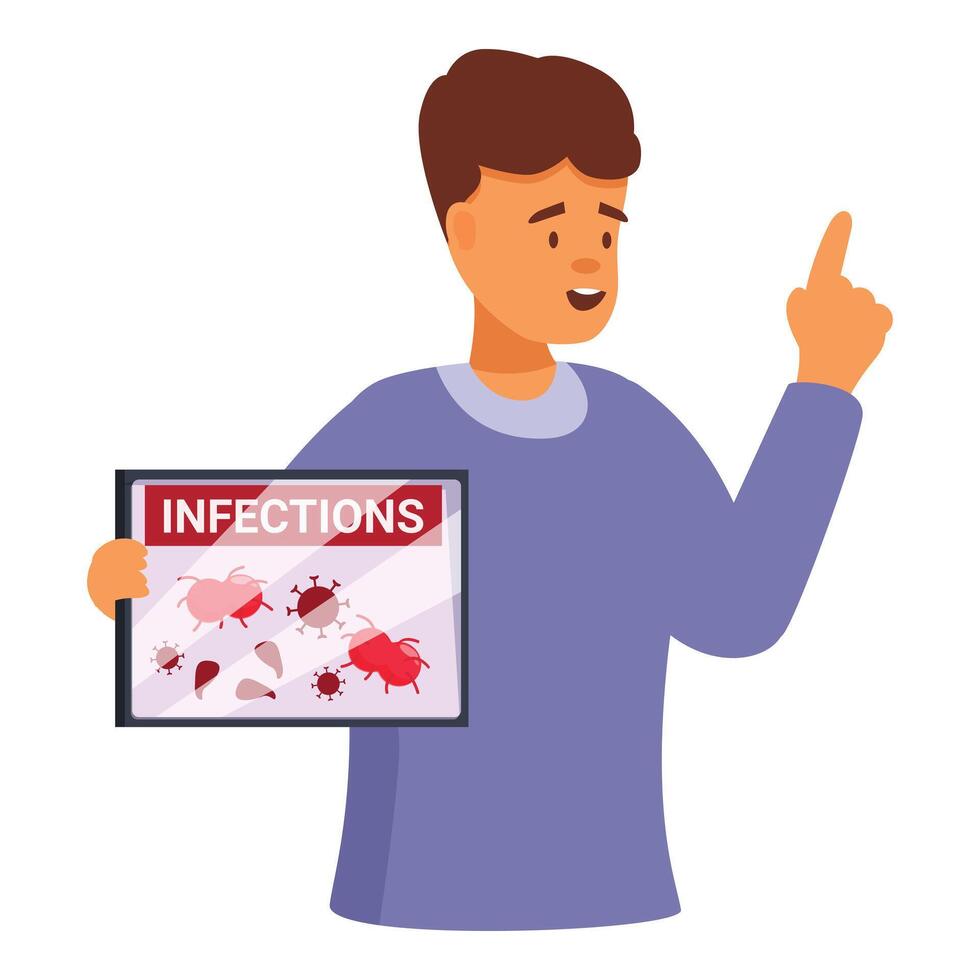 Young doctor explaining infections using digital tablet vector