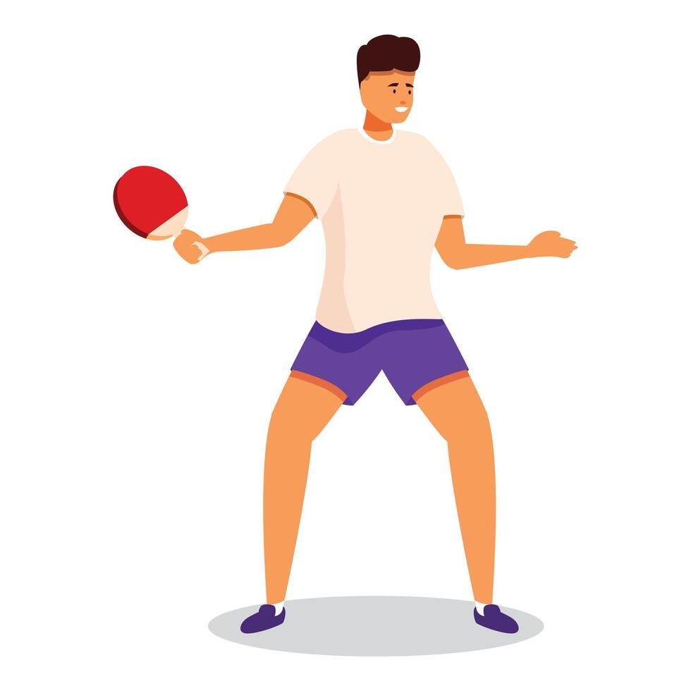 Young man playing table tennis with red racket vector