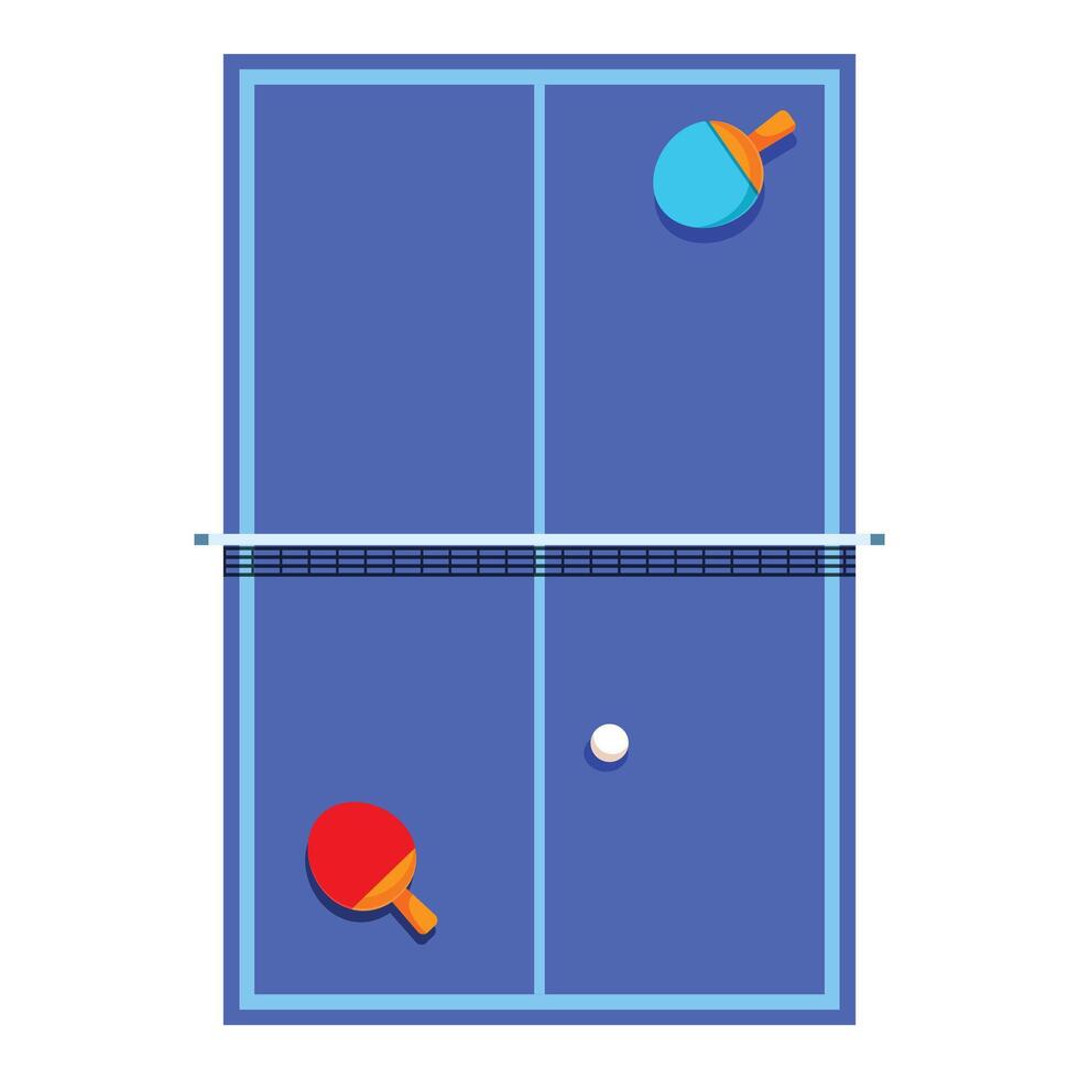 Ping pong table tennis court displaying paddles and ball lying on top vector