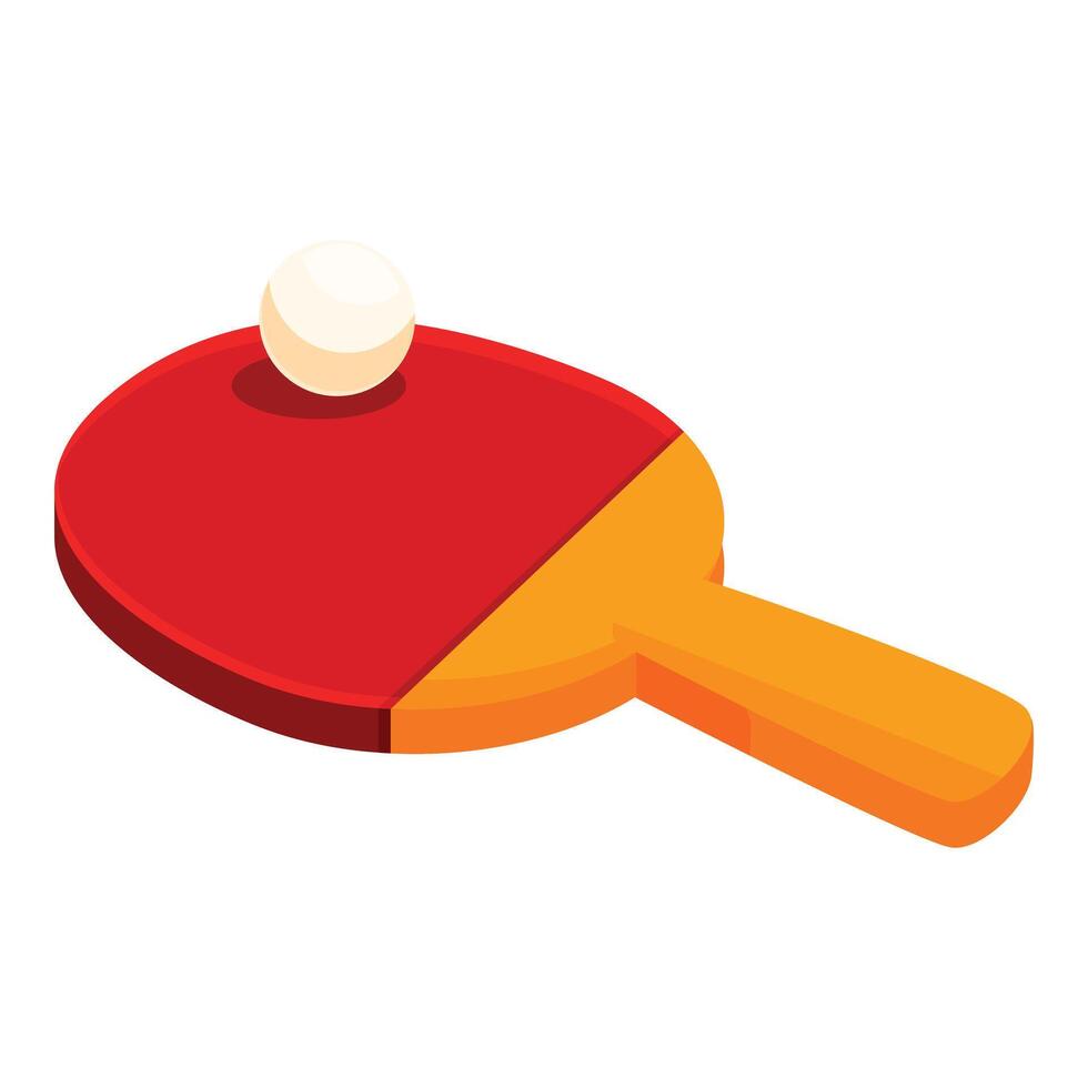 Red table tennis racket holding white ball isometric view vector