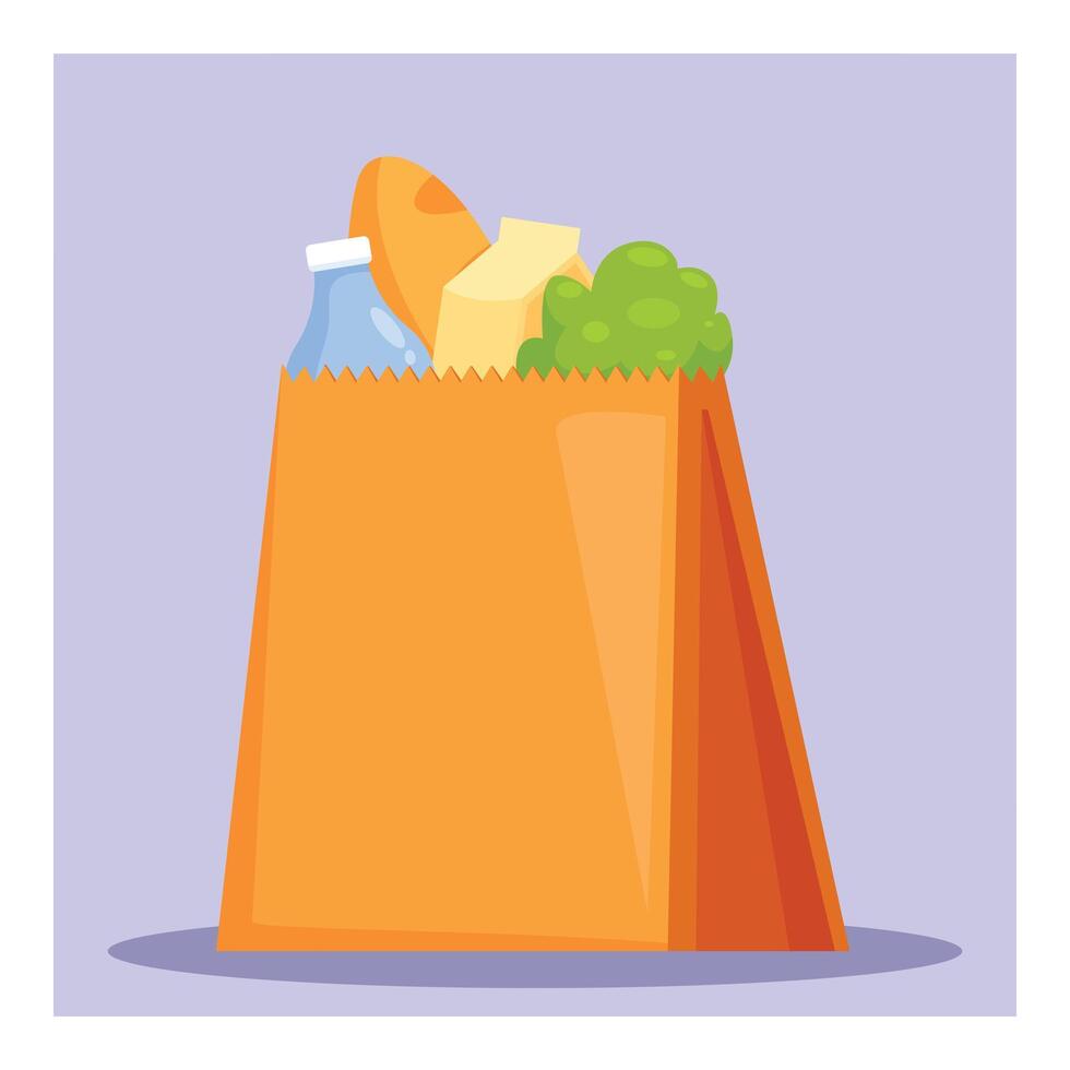 Full paper bag with food groceries standing upright vector