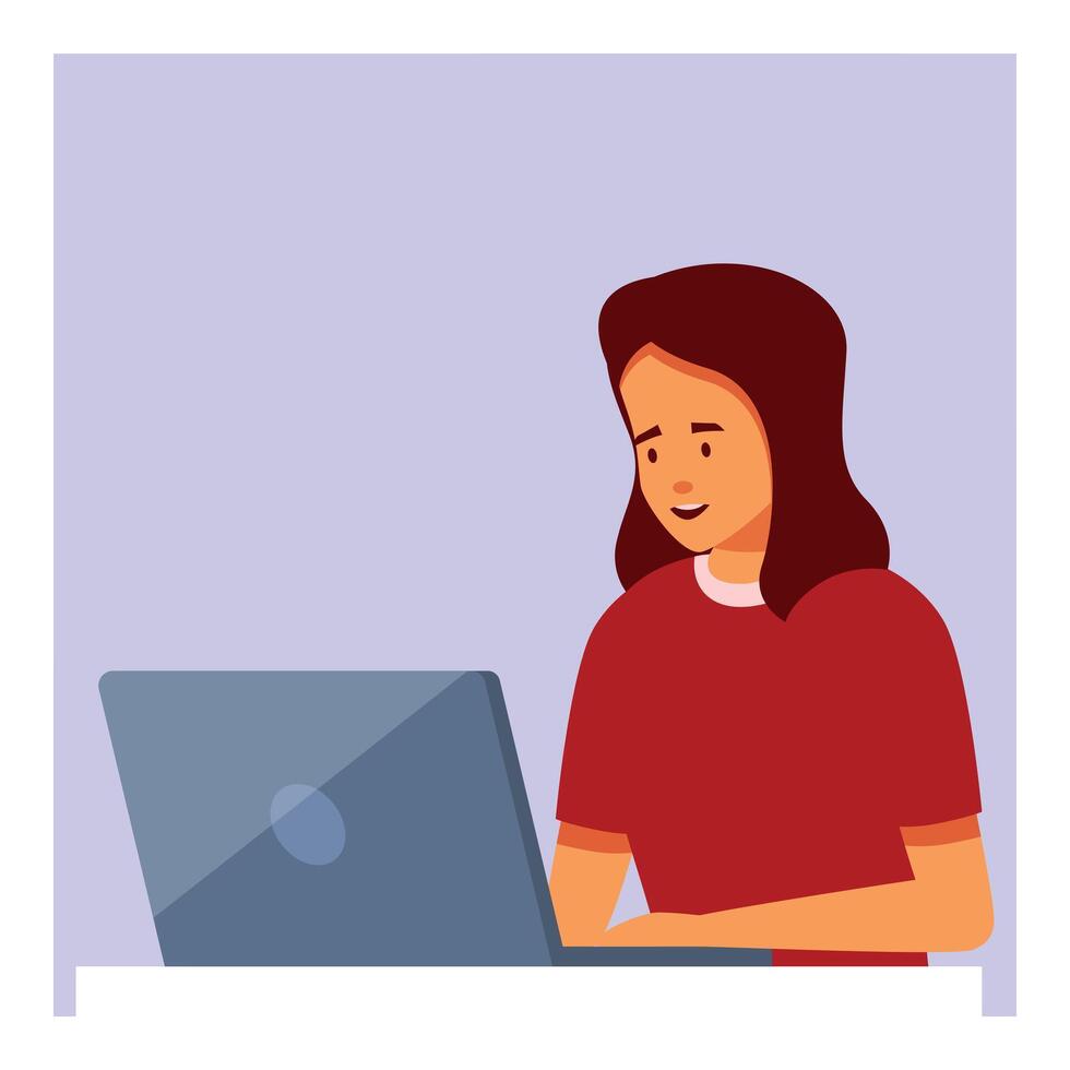 Young woman working from home office using laptop computer vector
