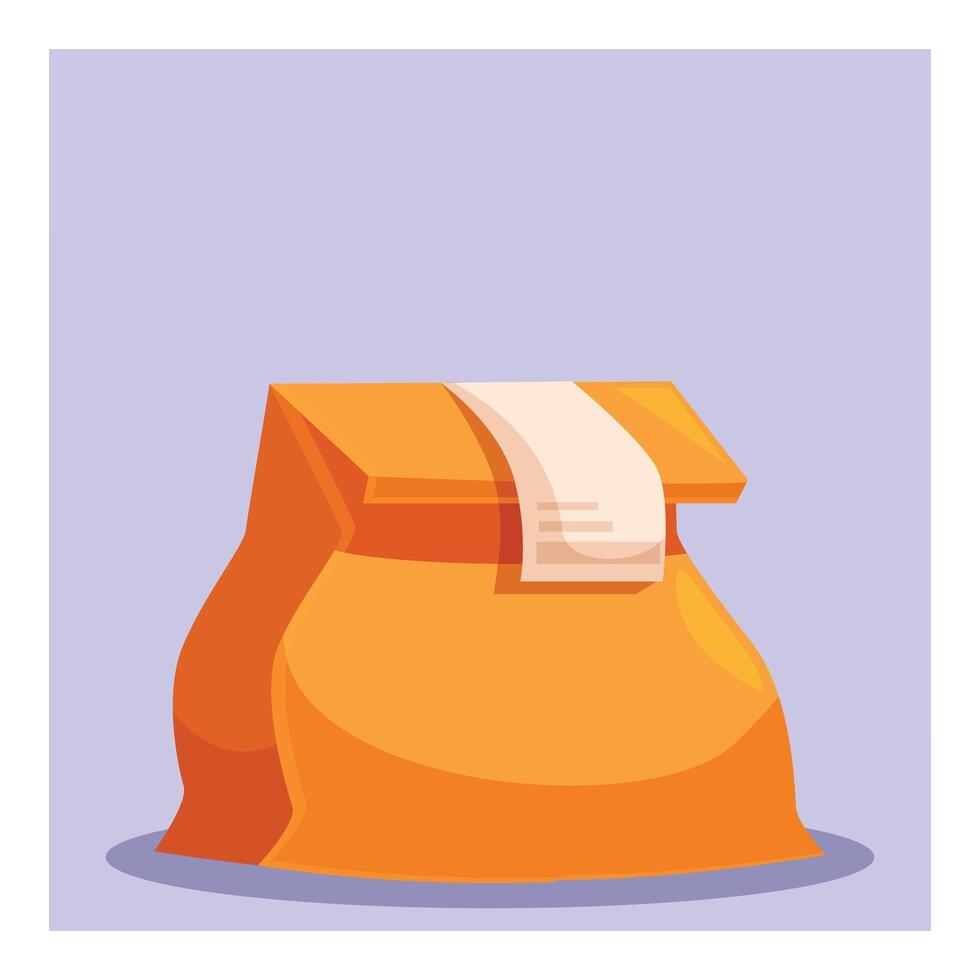 Orange paper bag standing up with receipt sticking out vector