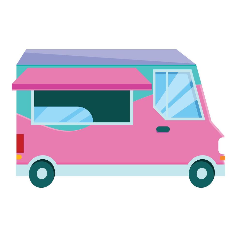 Pink food truck offering take away food service vector