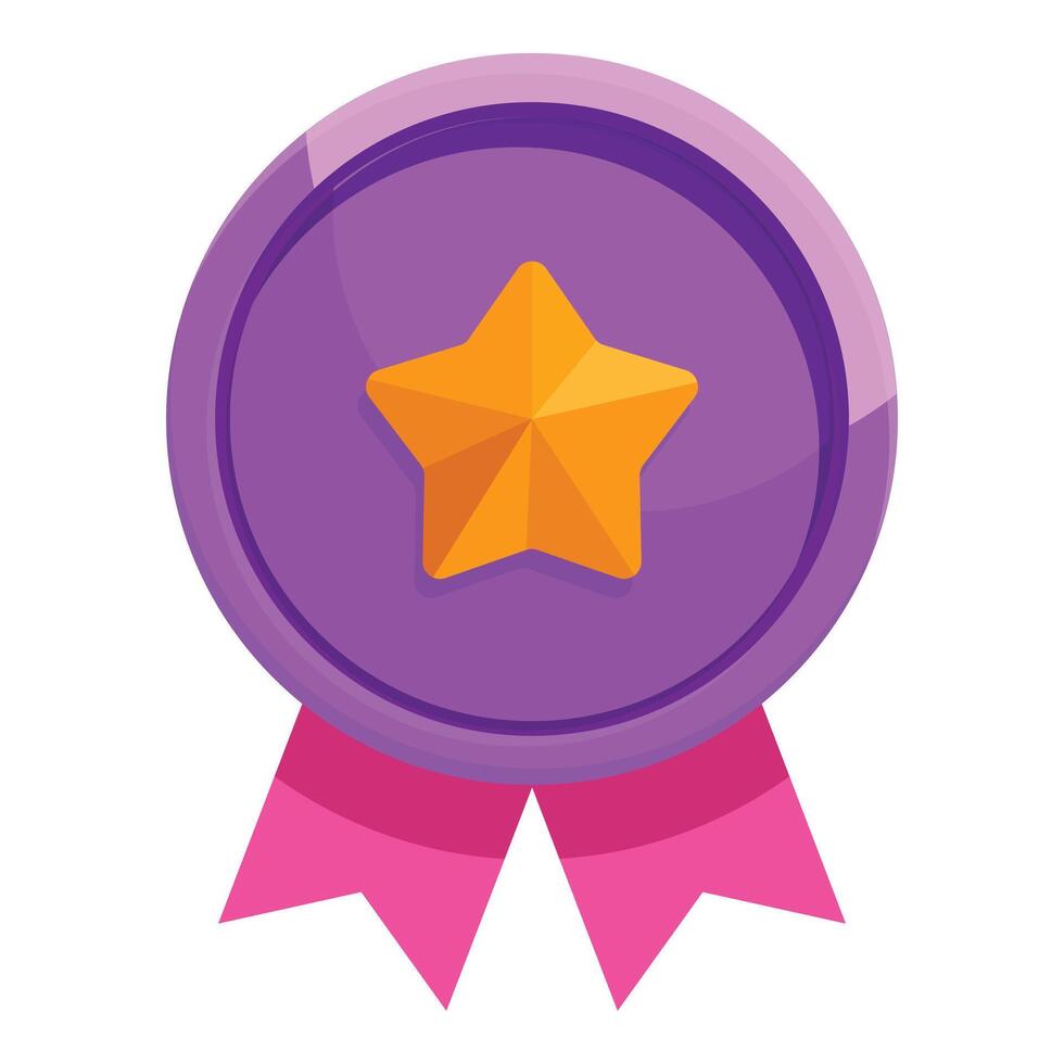 Purple medal award with ribbon featuring a gold star recognizing excellence vector