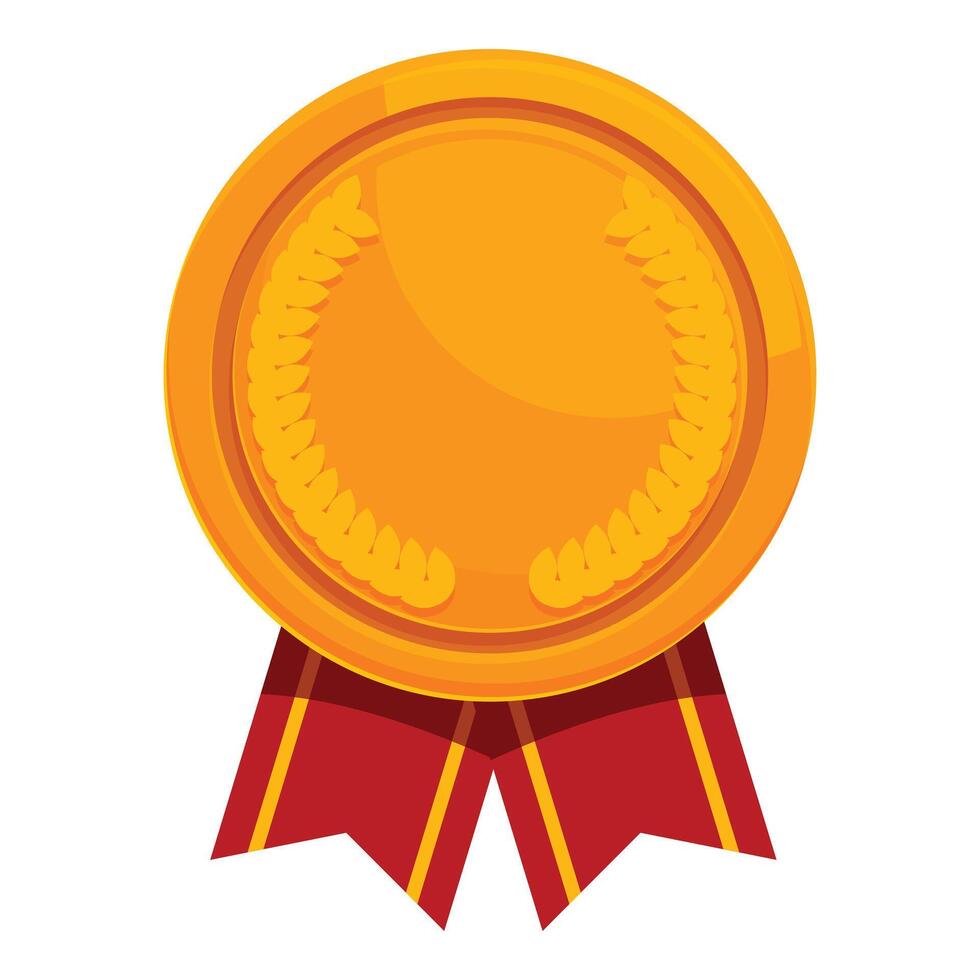 Golden medal with red ribbon representing victory and achievement vector