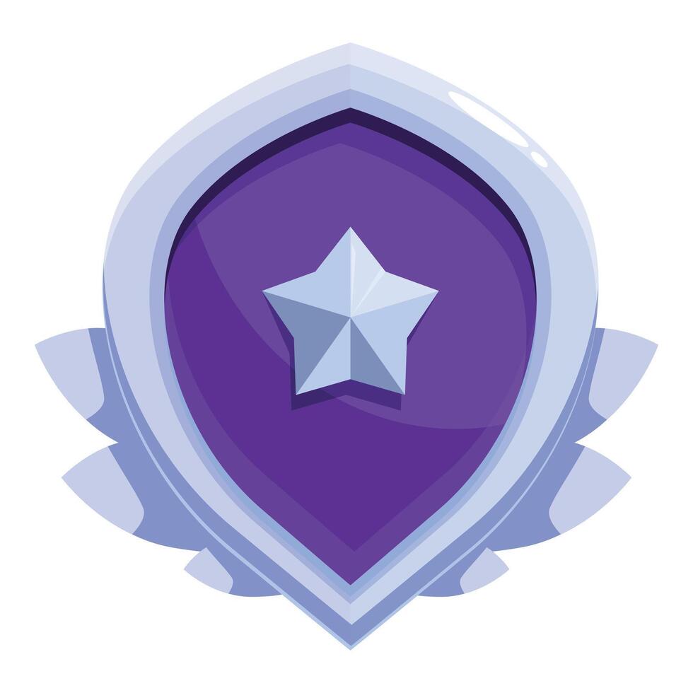 Silver star shining on purple shield with wings award emblem vector
