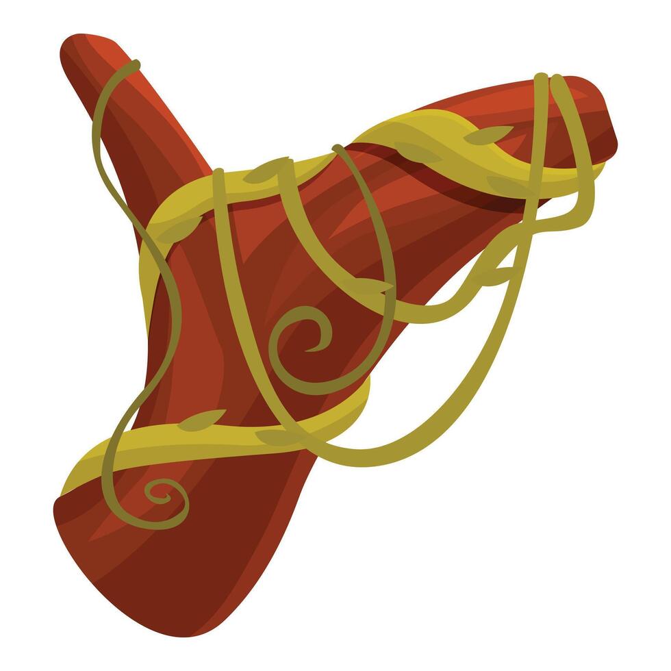 Wooden boomerang decorated with golden vines for hunting game in jungle vector