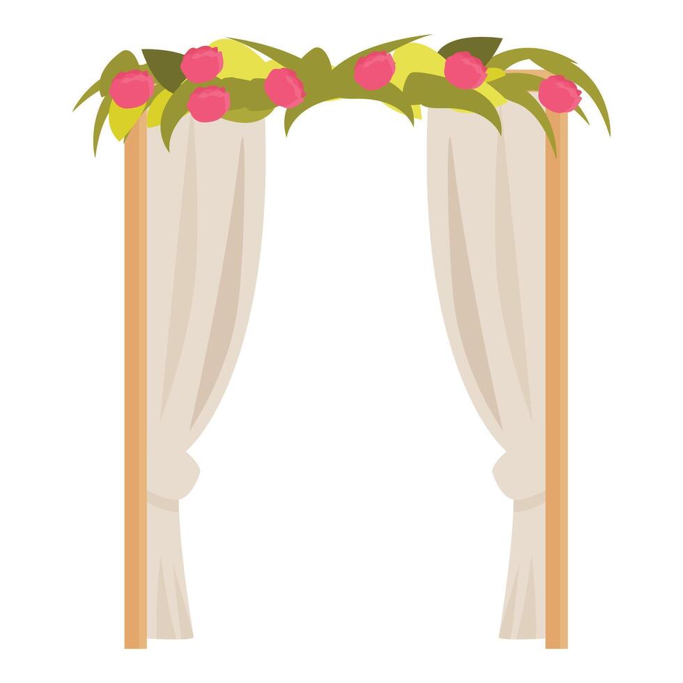 Wedding ceremony arch decorated with flowers and curtains for beautiful celebration vector