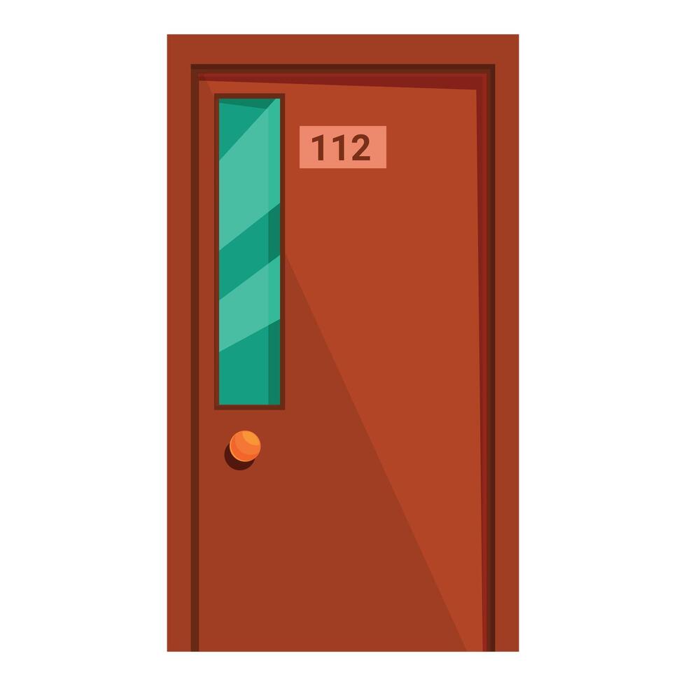 Brown wooden door number 112 with peephole and doorknob vector