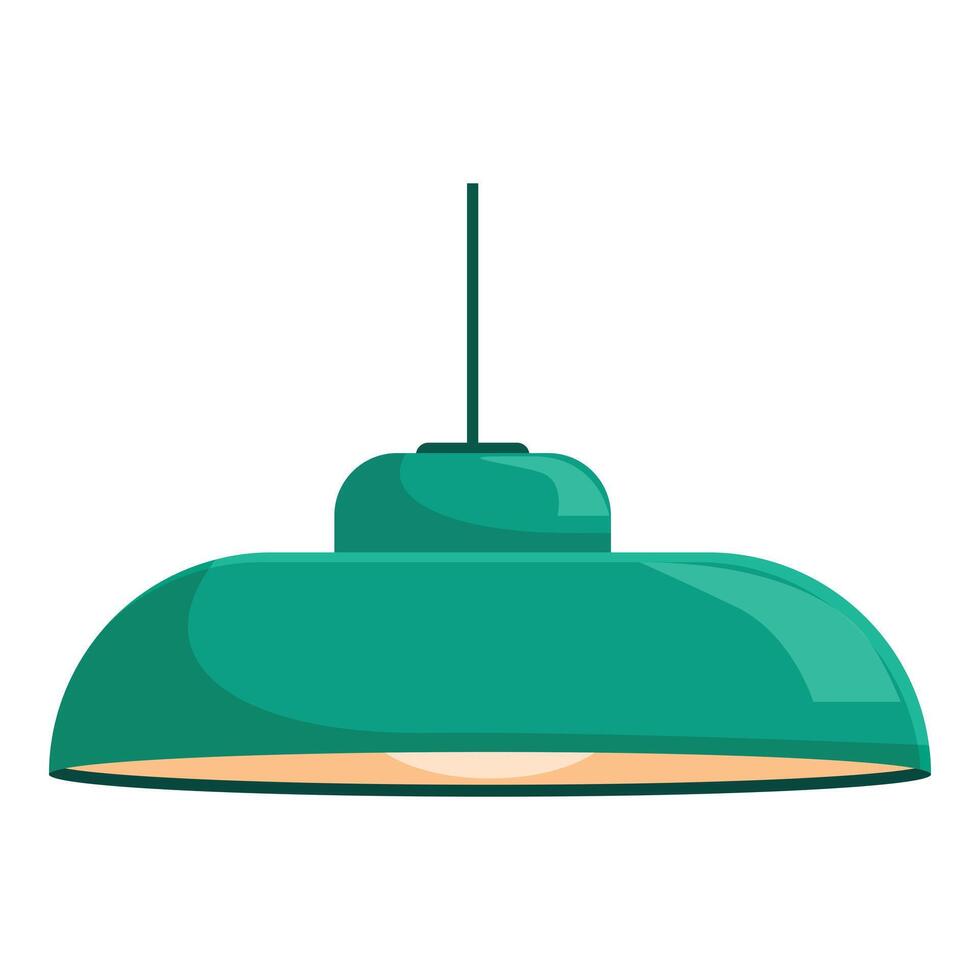 Green hanging ceiling lamp illuminating room vector
