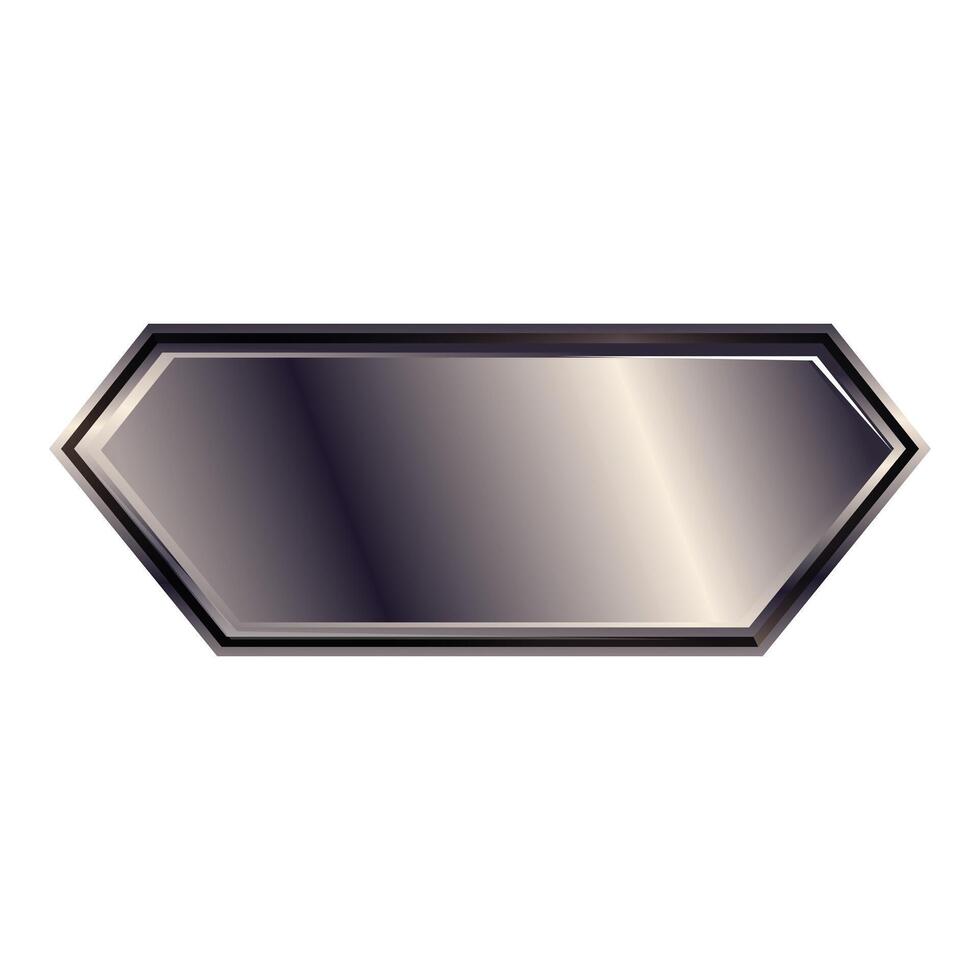 Metallic silver hexagon button with black border is glowing on white background vector