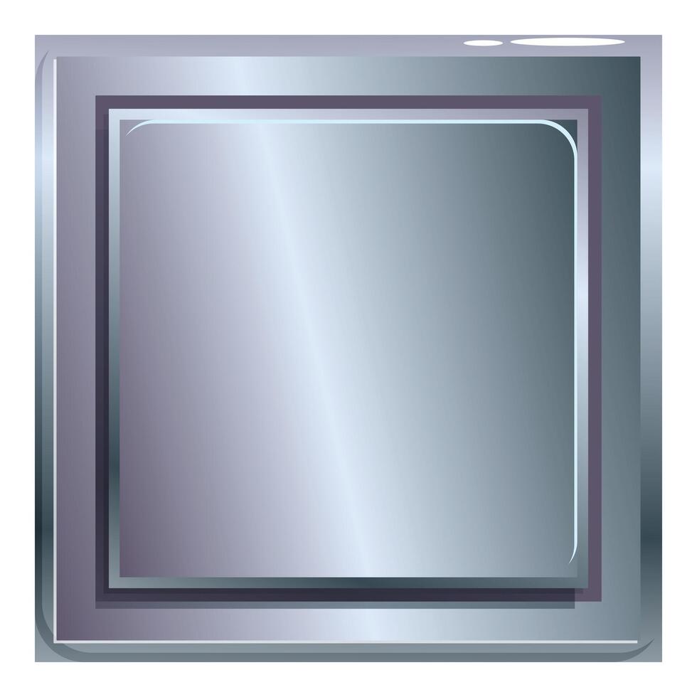 Square button with metallic gradient effect reflecting light vector