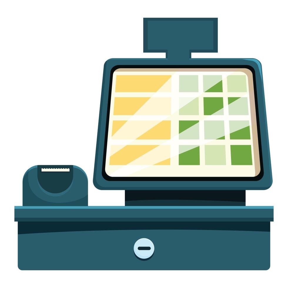 Modern cash register standing on countertop in supermarket vector