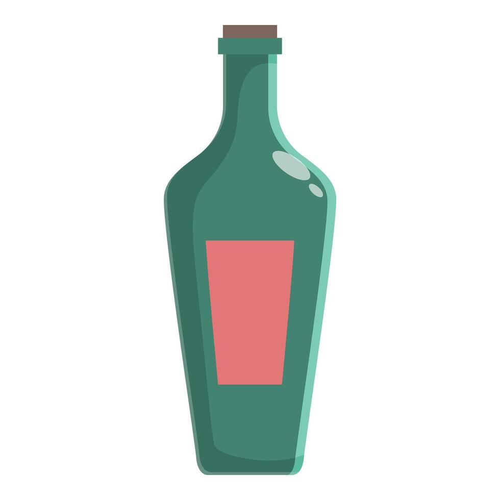 Cartoon green glass bottle with a blank label is standing on a white background vector