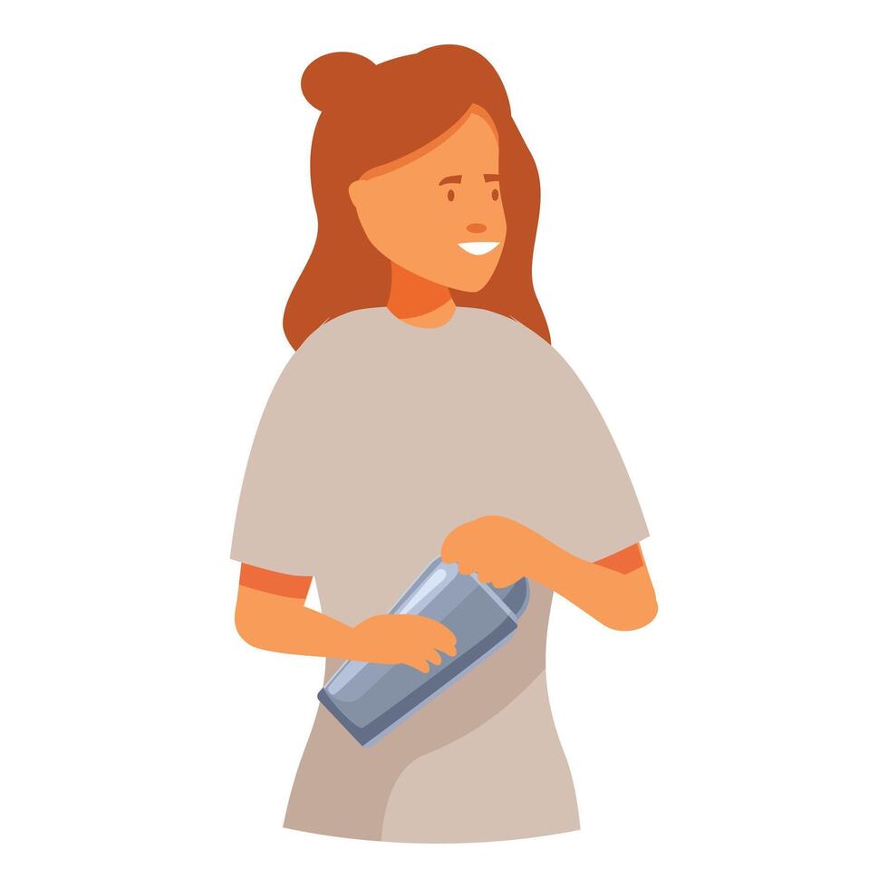 Female bartender is making a cocktail using a shaker vector