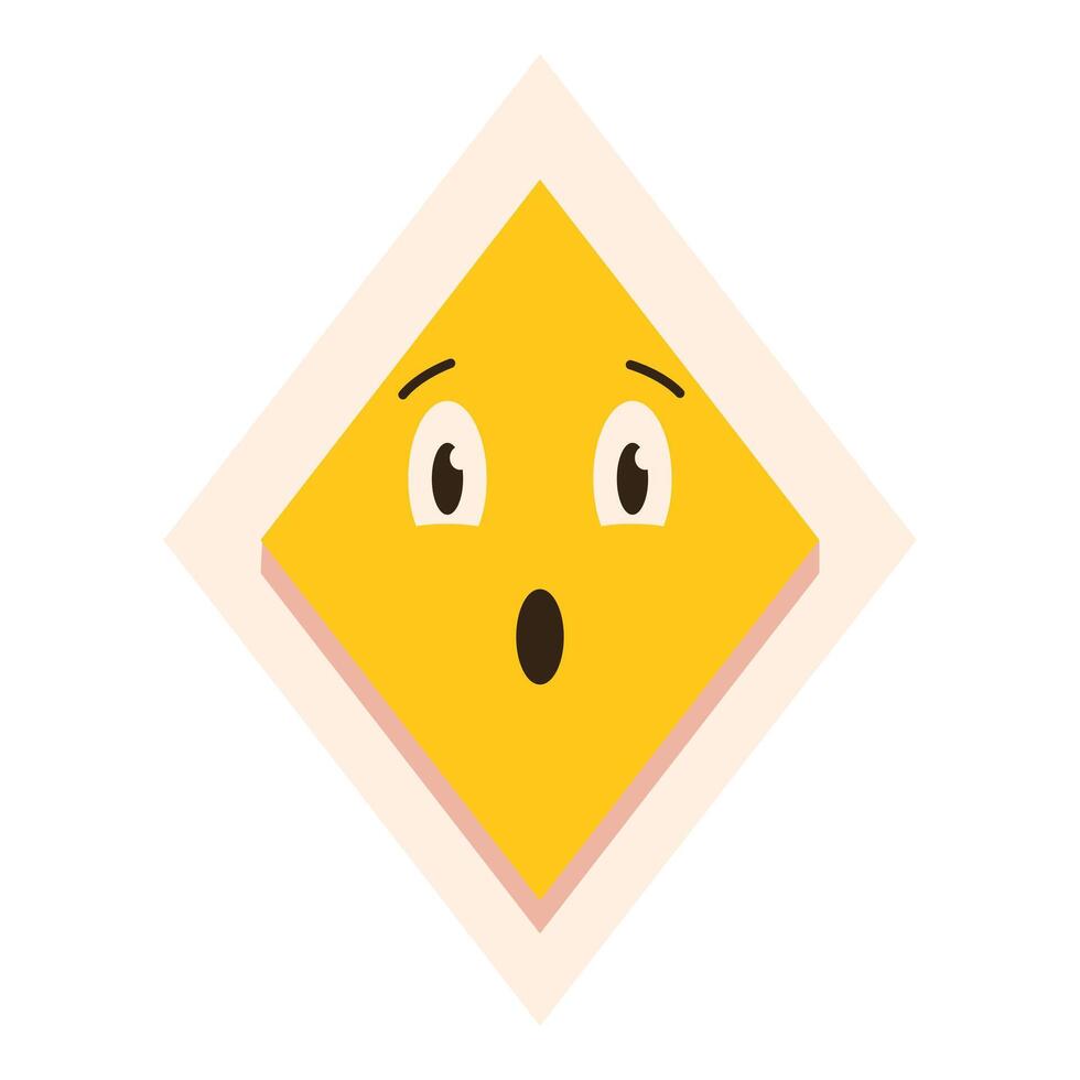Surprised yellow square emoji with raised eyebrows and open mouth vector