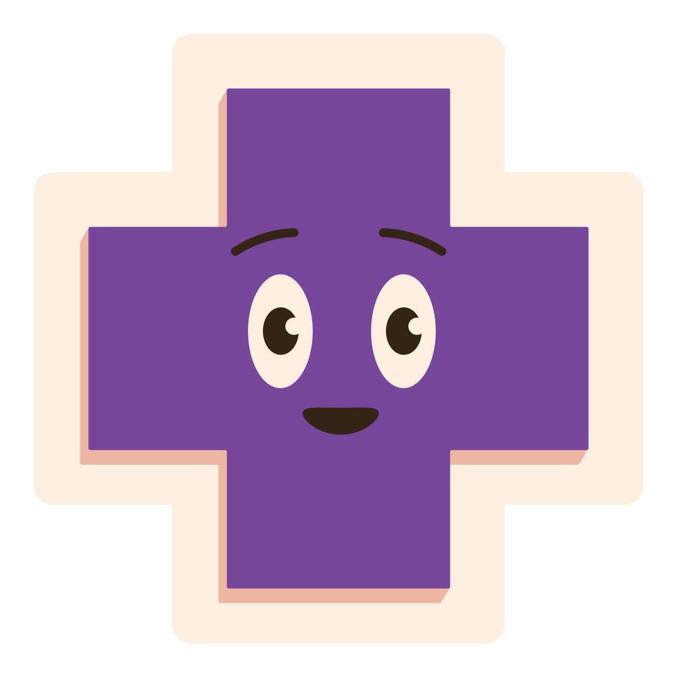 Purple cross sign with a happy expression vector