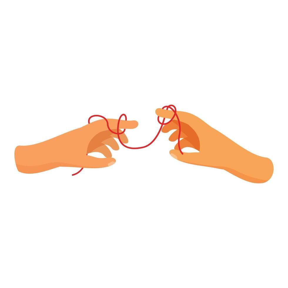 Two hands connecting with red string on white background vector
