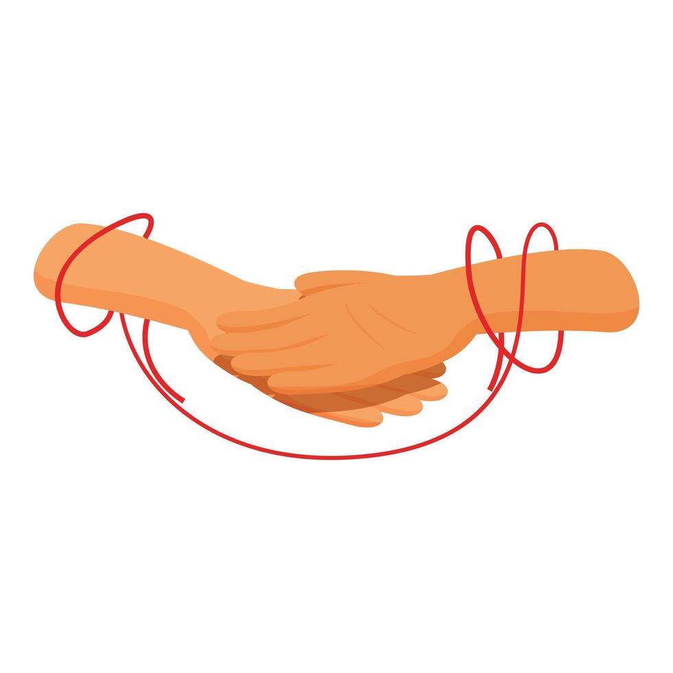 Two hands shaking tied together with red thread representing unbreakable relationship vector