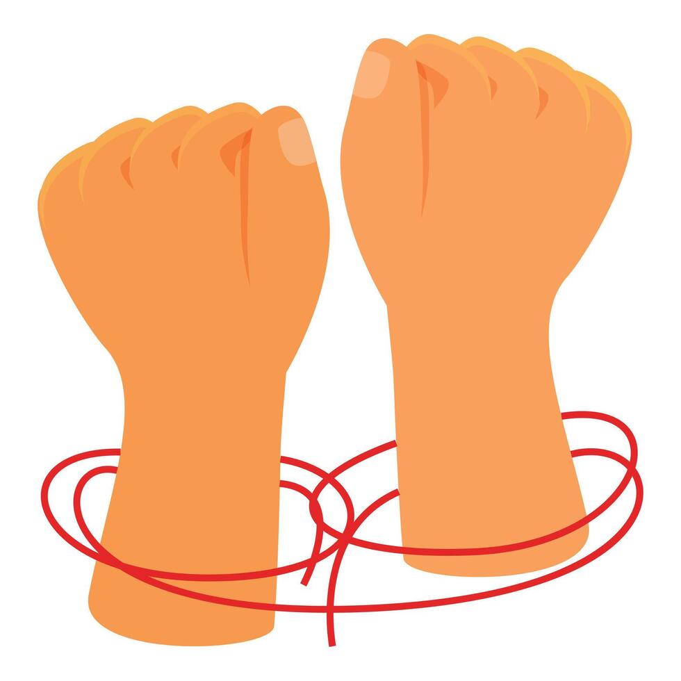 Two hands showing strength and connection despite being tied with red string vector