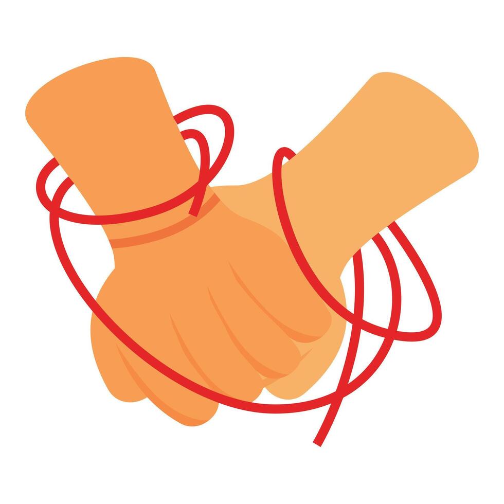 Two hands holding tightly with red string showing connected love and support vector