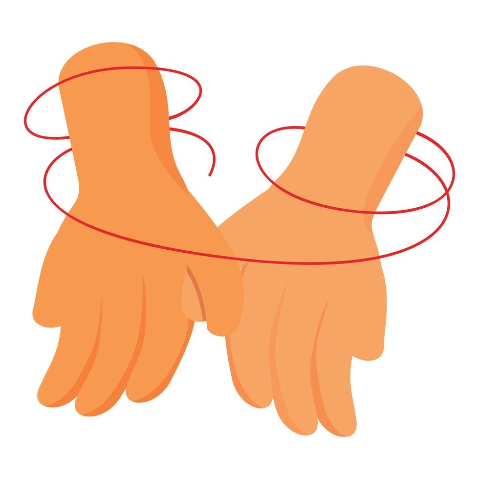 Two hands holding together connected by red thread of fate vector