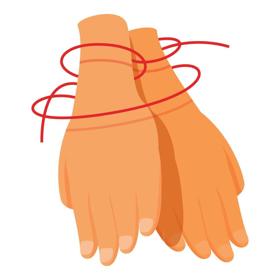 Two hands tied together with red string showing concept of cooperation vector