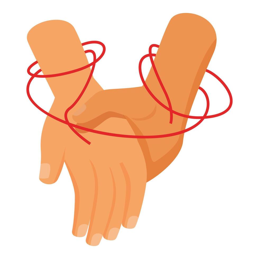 Two hands trying to break free from red string of fate vector