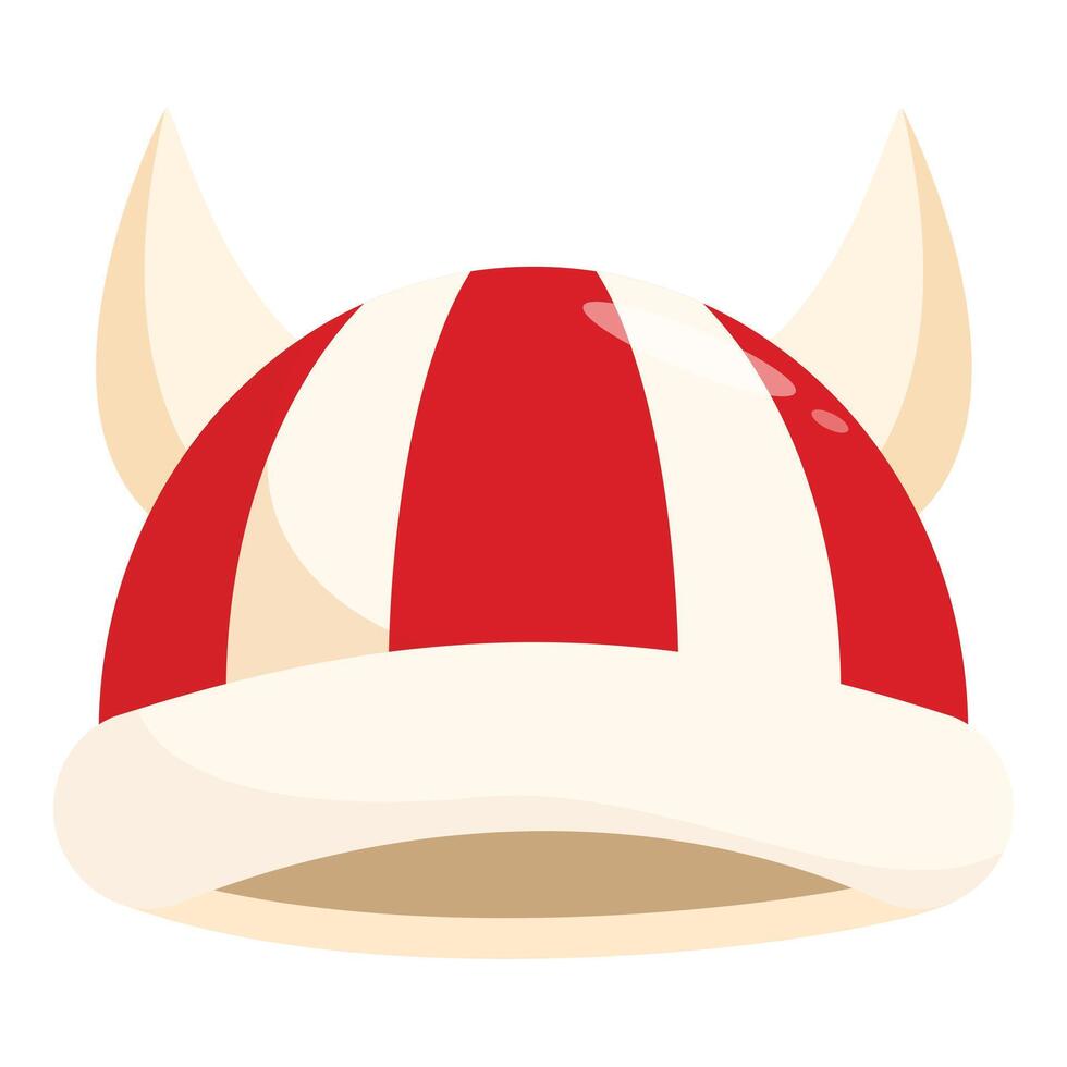 Red and white viking helmet with horns pointing upwards vector