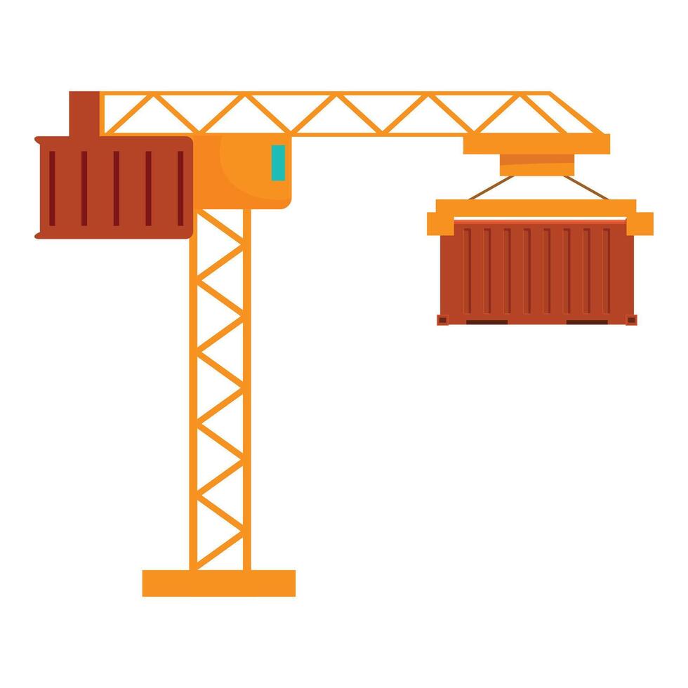 Construction crane lifting container on white background vector